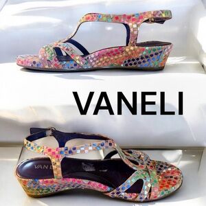 Vaneli Multicolor Mosaic Wedge Sandals Women’s 7M Leather Slingback

⸻